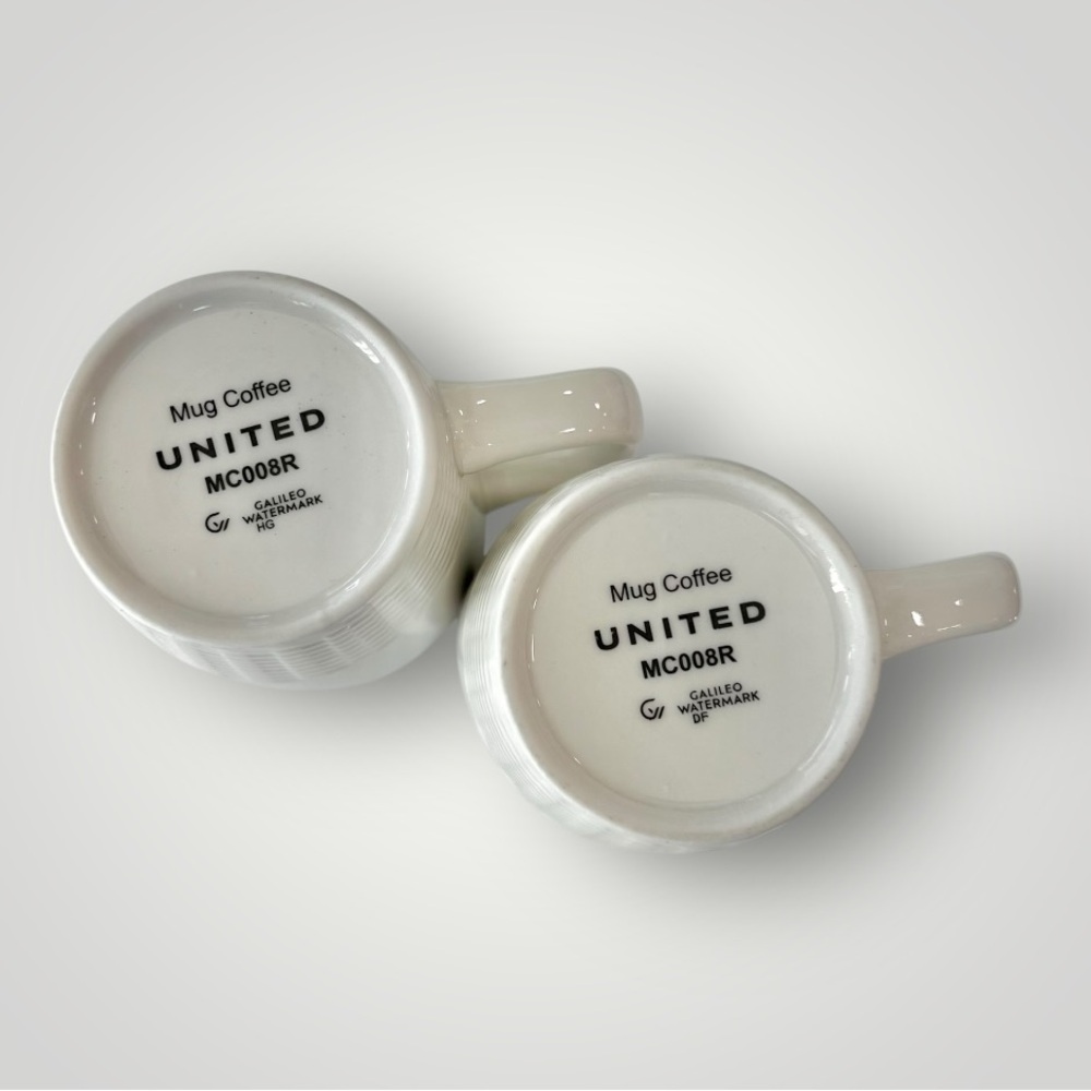 United Airlines Basketweave Design White Mugs Set Of 2 Coffee Collectible New